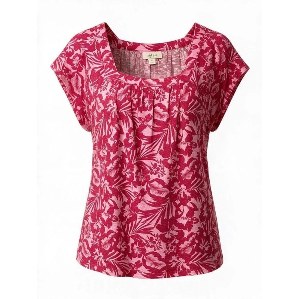 Style & Co Plus Size Pink Tropical Floral Square-Neck Top 3X